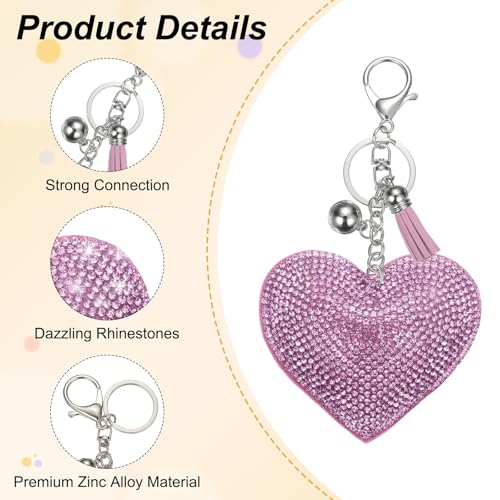 PATIKIL Rhinestone Keychains for Women, Cute Bling Heart Shape Purse Charm for Bag Handbags Car Keys - color: White-violet