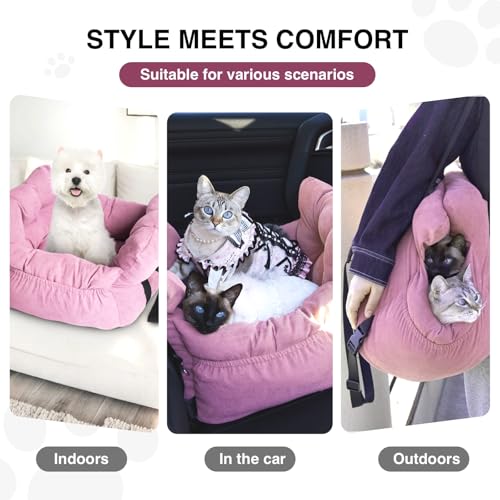 Pet Car Seat for Small Dogs up to 25 lbs with Safety Straps, Storage Pockets, Travel Carrier Bed Booster Seat, Machine Washable (Pink) - color: Pink
