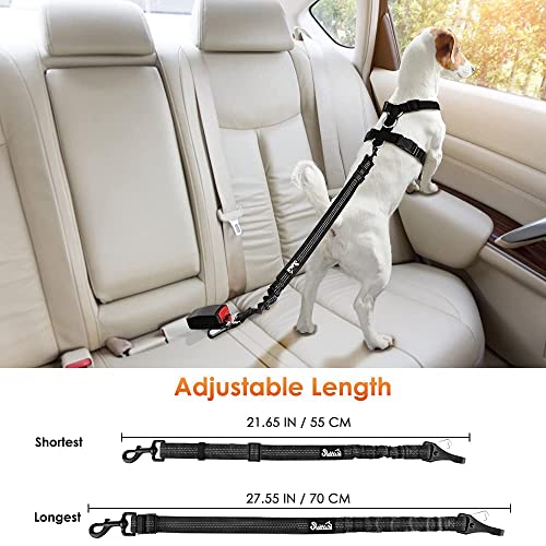 SlowTon Dog Seat Belt for Car, Adjustable 3 in 1 Dog Seatbelt with Elastic Bungee Buffer, Nylon Heavy Duty Dog Car Harness Reflective Safety Tether Leash with Latch Hook Clip Black - color: Black