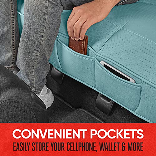 Motor Trend Seat Cover for Cars Trucks SUV, Faux Leather Rear Bench Mint Padded Car Seat Cover with Storage Pockets, Premium Interior Car Seat Cover