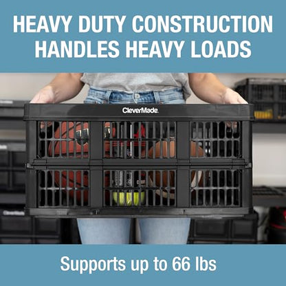 CleverMade Collapsible Utility Crates, Obsidian, 3 Pack, 45L/11 Gal, 66 lbs Capacity, Stackable Containers, Heavy Duty, Space-Saving Baskets,Polypropylene (PP) - color: Obsidian, size: 45L - 3 Pack