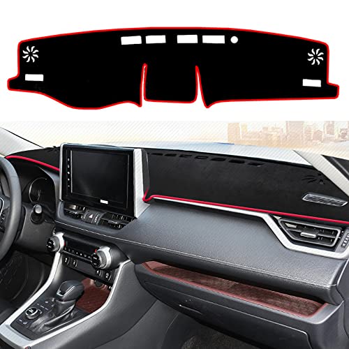 Dashboard Cover Dash Cover Mat Pad Carpet Custom Fit for RAV4 Accessories 2019 2020 2021 2022 2023 2024 2025 Accessories Anti-Skid Center Console Protector Cover Mat(Red Edge) - color: Red Edge, size: For Toyota RAV4 2019-2025