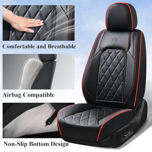 Coverado Car Seat Covers Full Set, Luxury Faux Leather Waterproof Seat Covers, Black Car Seat Covers, Universal Car Seat Protector Leather Car Seat Cushion, Carseat Cover Fit Most Cars, Black&Red - color: A-Black&Red, size: Full Set