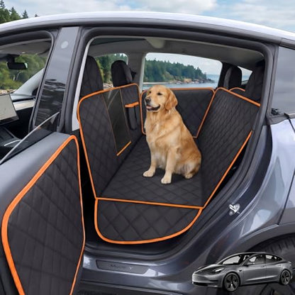 Dog Car Seat Cover for Tesla Model Y/3 with 2PCS Car Door Protector 100% Waterproof Pet Car Seat Cover Protects Vehicle from Hair, Scratches and Dirt, Customized Dog Car Hammock for Model Y/3 - size: Hammock Style
