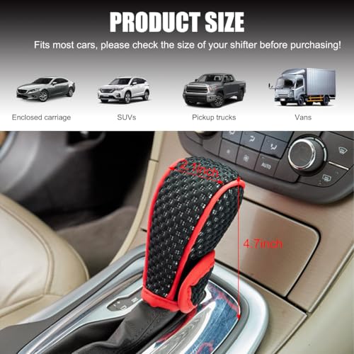 Car Gear Shift Knob Cover, Breathable Automotive Shift Knob Gear Handle Stick Protector Cover, Anti-Slip Anti-Scratch Auto Stick Shift Cover, Universal Car Accessories (Black+Red, Stick-on) - color: Black+Red, size: Stick-on