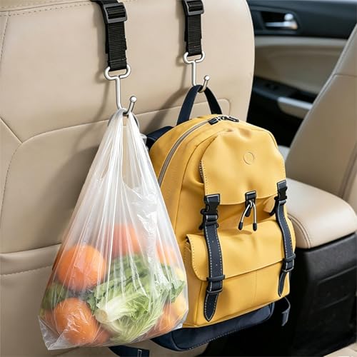 Car Seat Headrest Hooks, 4-Pack | Heavy Duty Metal, For Purses, Handbags & Grocery Bags, Universal Car Storage Organizer, Fits Most Vehicles - style: DL4