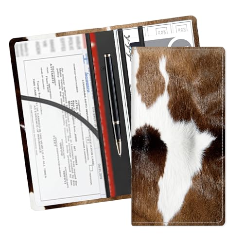 Leather Car Registration and Insurance Card Holder, Cute Car Accessories Vehicle Glove Box Car Organizer for Documents, Cards, License Cute Brown Cow Print - color: Cute Brown Cow Print