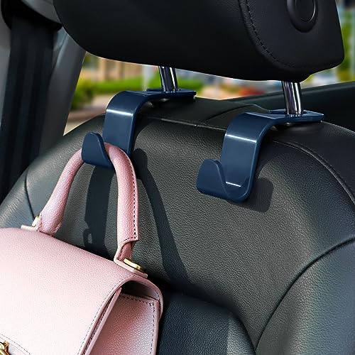 Soleebee 4 Pack Car Headrest Hooks - Universal Auto Hooks, Back Seat Hangers, Storage Organizer (Navy Blue) - color: Navy Blue