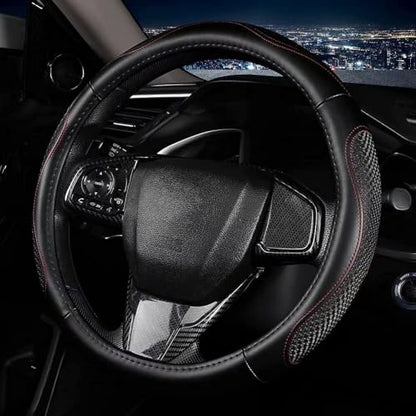 Leather - Car Steering Wheel Cover 15 inch Universal Fit Microfiber Steering Wheel Cover Anti-Slip, Soft, Breathable, Full Surround Car Wheel Cover (Red) - color: Red