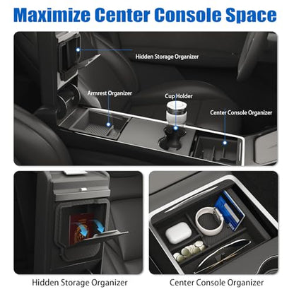 Center Console Organizer Fit For Tesla Model Y Juniper（2025-2026）& Model 3 Highland （2024-2026） Double Layer Silicone Slide Smoothly New Model Y/3 Accessories, 5 Pcs