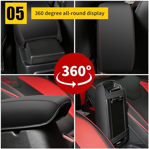 AOMSAZTO Leather Armrest Cushion for 2019-2015 Hyundai Sonata Black with Red Stiches - color: red stiches