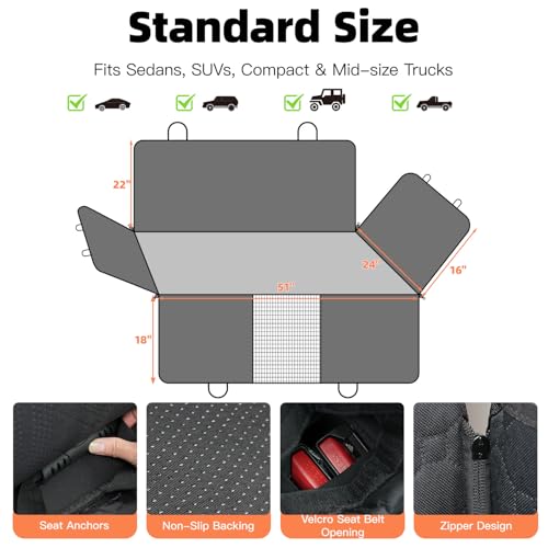 Dog Car Seat Cover for Back Seat.100% Waterproof Back seat Cover. 600D Heavy Duty Scratch Proof Nonslip Durable Soft Dog Hammock for Cars, Trucks and SUVs. Standard, Black - color: Black