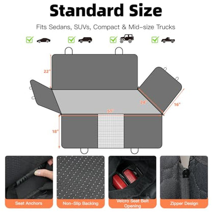 Dog Car Seat Cover for Back Seat.100% Waterproof Back seat Cover. 600D Heavy Duty Scratch Proof Nonslip Durable Soft Dog Hammock for Cars, Trucks and SUVs. Standard, Black - color: Black