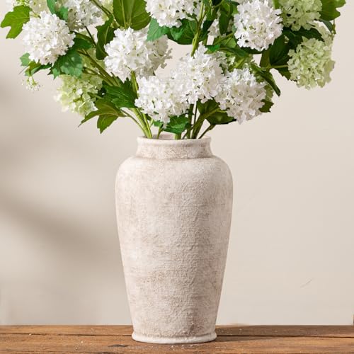Ceramic Large Flower Vase, White Rustic Vase Tall Farmhouse Decorative Vase Floral Pottery Vases for Home Decor Table Living Room Entryway Mantel Bedroom Bathroom Kitchen - 11 Inch Rustic White - color: 11"h - Rustic White