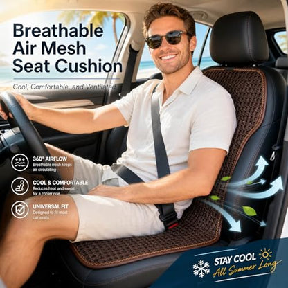 Summer 3D Air Big Mesh Car Seat Cushion Pad,Universal Fit Cooling Breathable and Vent Mesh Car Seat Cushions Cover for Truck SUV Pikup Sedan Accessories 1PCS (Brown) - color: Brown