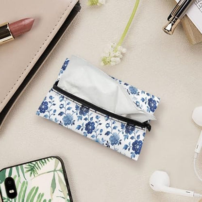 Blue Flowers Tissue Pouch, Small Pockets Stylish Tissue Pouch for Coins Easy to Carry Small Pouch for Keys Coins Credit Cards - color: Blue Flowers 01