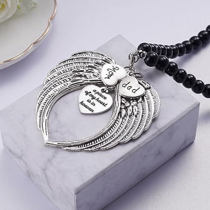Silver Angel Wings A Piece of My Heart is in Heaven Rear View Mirror Car Charm, Mom Dad Angel Ornament, Sympathy Condolence Gift