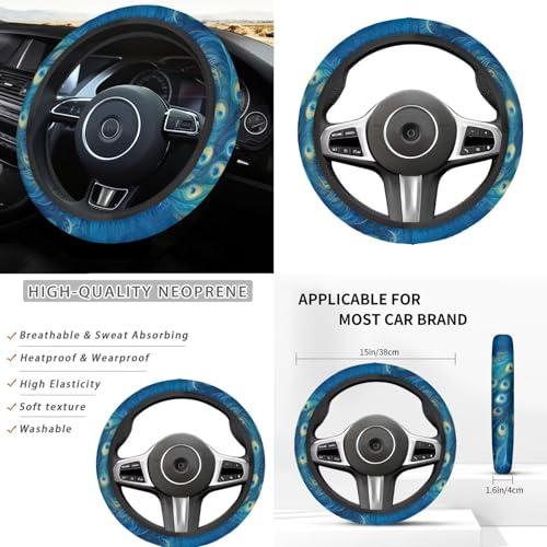 Blue Peacock Print Auto Front Rear Seat Cover Set for Women Car Accessories Full Set 12 Pcs Steering Wheel Covers Set Armrest Pad Gear Shift Cover Cup Coasters for SUV Truck Sedan - color: Blue Peacock