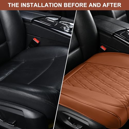 Luxury Faux Leather Car Seat Cover Front Bottom Protector, Seat Cushion Without Backrest, Anti-Slip and Wrap Around The Bottom, Fit Most Cars & Vehicles, 1 Piece, Brown - color: Brown, size: 1 PCS
