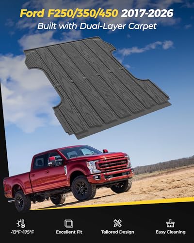 3W Bed Mat 6.8FT for Ford F250/F350/F450 2017-2025 2026 Super Duty Accessories Vehicle Bed, Durable All Weather Protection TPE Bed Liner for Heavy Duty Pickup Cargo Mat, Black - size: 1. Ford F250|17-26|Truck Bed Mat