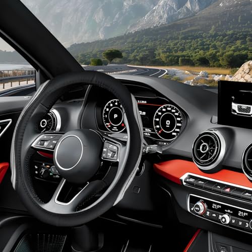 15 Inch Car Leather Steering Wheel Cover, Automotive Accessories Elastic Breathable Anti-Slip Soft Wheel Protector Fits Men and Women, Suitable for SUVs, Trucks, Vehicles and RVs (Gray-1) - color: Style2-Gray