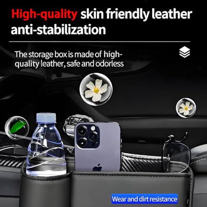 Car Seat Gap Filler Organizer, Universal Premium Leather Seat Organizer with Cup Holder, Seat Gap Storage Box with Bottle Holder, Car Leather Gap Bag Front Center Console Seat (Driver Side) - size: Driver Side