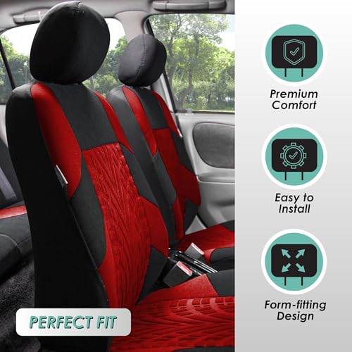 FH Group Three Row Set 7 Seater Red Travel Master Car Seat Covers, Airbag and Split Rear Car Seat Cover Universal Fit Interior Accessories for Cars Trucks & SUV Automotive Seat Covers - color: Red