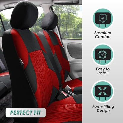 FH Group Three Row Set 7 Seater Red Travel Master Car Seat Covers, Airbag and Split Rear Car Seat Cover Universal Fit Interior Accessories for Cars Trucks & SUV Automotive Seat Covers - color: Red