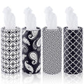Car Tissues with Facial Tissue, 4 Pack Geometric Tissue Cylinder for Car Cup Holder, 2 Ply 50 Count Travel Tissues Tube for Console, Minimal Pattern Car Accessories