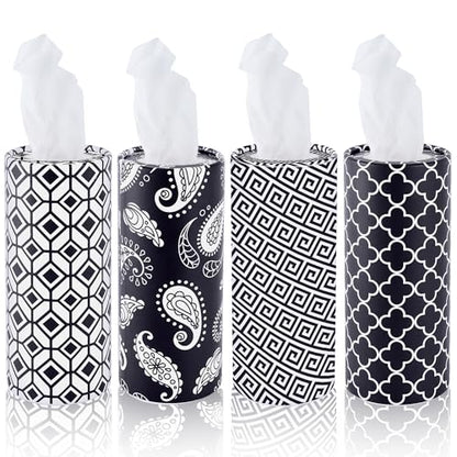Car Tissues with Facial Tissue, 4 Pack Geometric Tissue Cylinder for Car Cup Holder, 2 Ply 50 Count Travel Tissues Tube for Console, Minimal Pattern Car Accessories