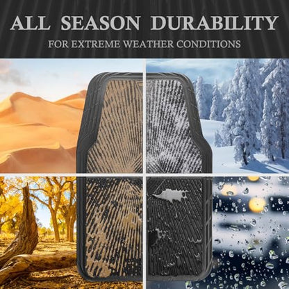 CAR PASS Rubber Floor Mats&Cargo Liner,Waterproof Trucks Mats Heavy Duty,All Weather Trim-to-Fit Automotive Mats for Cars Trucks SUV,Anti-Slip Easy Clean Durable,Full Set 5-Piece,3D Emboss All Black - color: Black Cargo Liner