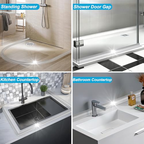 39Inch Shower Threshold Water Dam, Self-Adhesive Silicone Shower Barrier Water Stopper Shower Door Bottom Seal Strip Shower Splash Guard for Bathroom Kitchen Bathtub