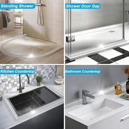 39Inch Shower Threshold Water Dam, Self-Adhesive Silicone Shower Barrier Water Stopper Shower Door Bottom Seal Strip Shower Splash Guard for Bathroom Kitchen Bathtub