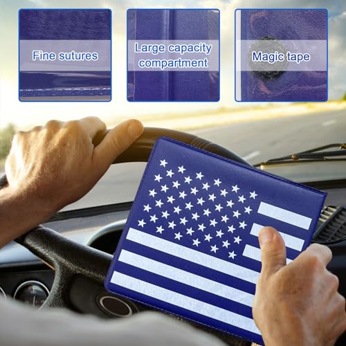 Ziciner Car Registration Insurance Holder, 2Pack Essential Auto PVC Card Document Glove Box Organizer with Velcro Closure, Universal Car Accessories for Men & Women (Blue/Back Flag) - color: Blue/Back Flag
