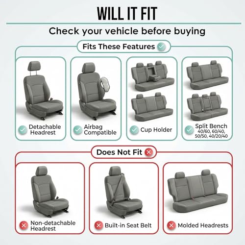 FH Group Automotive Full Set Car Seat Covers Cosmopolitan Flat Cloth, (Airbag Compatible & Split Bench) with Gift- Universal Fit for Cars, Trucks, and SUVS (Beige) - color: BEIGE, size: FULLSET