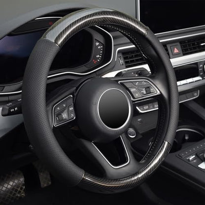 KAFEEK 16 inch Classic Carbon Fiber Steering Wheel Cover Compatible with F150 F250 F350 Ram 4Runner Tacoma Tundra Range Rover, Breathable Microfiber Leather, Black - size: Large size[15 1/2''-16'']