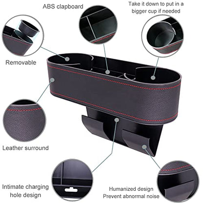 Car Cup Holder Seat Gap Organizer, Multifunctional Cup Drink Holders with PU Leather Cover,Side Insert Center Console Gap Filler Storage Box for Mug Bottle CellPhones Keys Coffee Coasters Cards - color: black
