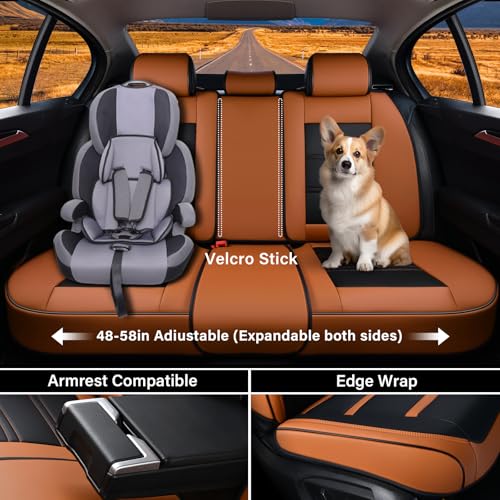 Coverado Car Seat Covers Full Set, 5 Piece Car Seat Protector with Removable Headrest, Nappa Leather Breathable Front Rear Seat Cushion Side All Wrapped Universal Fit Truck Automotive Most Cars Brown - color: Nappa-Black&Brown, size: Full Set