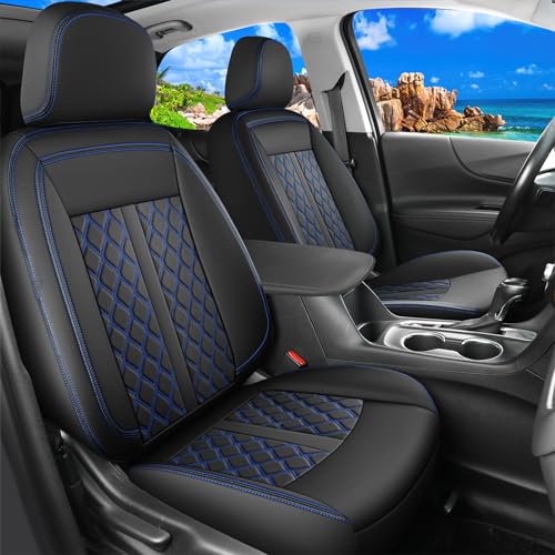 Huidasource Truck Seat Covers for Chevy Colorado, Faux Leather Pickup Seat Cushion Protector Custom Fit for Chevy Colorado Work Truck Z71 LT ZR2 Crew Cab 2015-2022 (Front Pair/Black&Blue) - color: Front Pair/Black&Blue