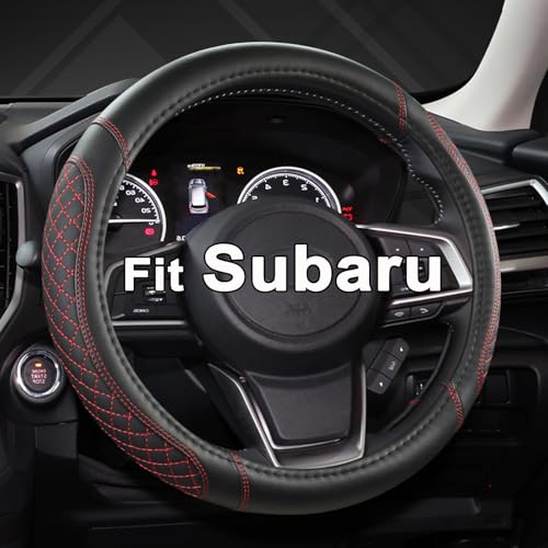 West Llama Customized Auto Car Steering Wheel Cover for Subaru Forester,Outback,Crosstrek,Impreza,Legacy,14.5-15 inch (Diamond Quilted-Black+Red-Standard Size) - color: B-Black+Red