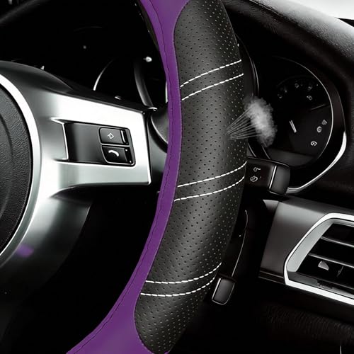 NBTEPEM Customized Auto Car Steering Wheel Cover for Honda Accord, Civic, CR-V, HR-V, Pilot, Microfiber Leather Sport Steering Wheel Covers 14.5-15 inchs, Anti-Slip, Safety, Soft(Black-Purple)