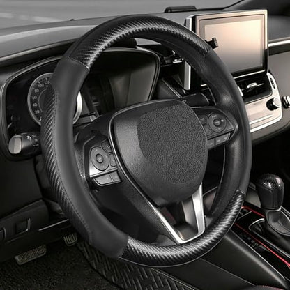 SEG Direct Car Steering Wheel Cover Standard Medium Size 14 1/2-15 inch, Non-Folding Packaging, Heavy Duty, Non-Slip, Black Microfiber Leather with Carbon Fiber Pattern - color: 1. Black with Carbon Fiber Pattern, size: Standard size[14 1/2''-15'']