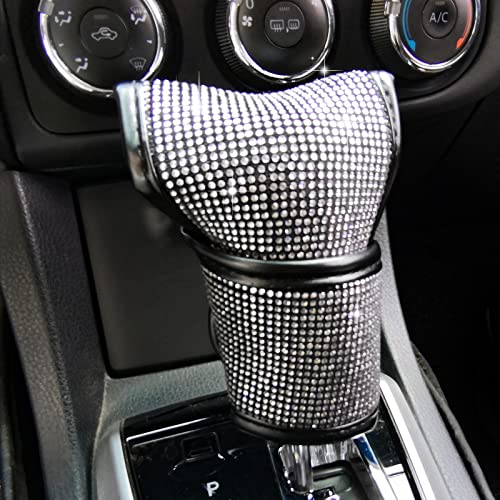 Sparkling Crystal Rhinestone Car Gear Shift Cover, Universal Bling Auto Gear Knob Stick Protector, Luxury Car Interior Decoration Accessories for Men Women - color: White