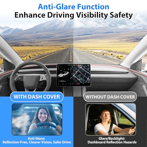 Dashboard Cover for 2025 2026 New Tesla Model Y Juniper Accessories, Anti Glare Suede Dash Mat for Sun Protection & Heat Reduction, No Glare Dashboard Pad Fit for Model Y Juniper Accessories (Black)