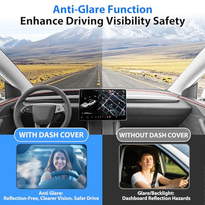 Dashboard Cover for 2025 2026 New Tesla Model Y Juniper Accessories, Anti Glare Suede Dash Mat for Sun Protection & Heat Reduction, No Glare Dashboard Pad Fit for Model Y Juniper Accessories (Black)