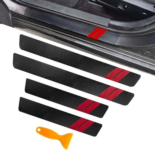 4PCS Car Door Sill Protector, Car Door Edge Guards, Carbon Fiber Auto Door Entry Edge Guard Sill Protection Sticker, Anti-Scratch Threshold Cover Strips for Most Vehicles (Red, 4PCS) - color: Red, size: 4PCS