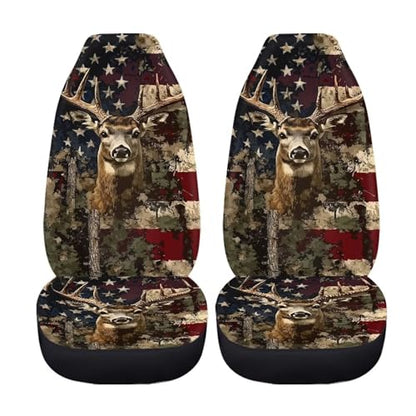 Car Front Seat Cover for Men 2 Pieces Set American Flag Deer Design Print Highly Elastic Automotive Seat Cover Anti Slip Towel Blanket for Trucks Sedans Van Skin-Friendly Soft - color: American Flag Deer Design Print