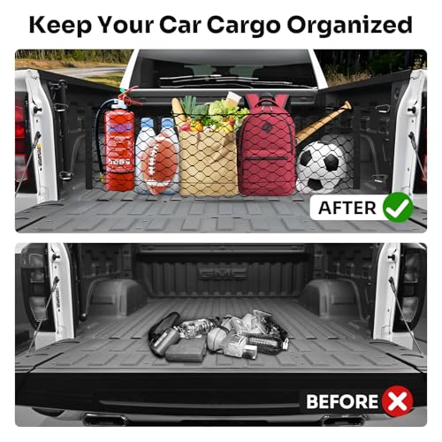 Canvcle Truck Bed Cargo Net for 2019-2025 2026 GMC Sierra 1500/2020-2026 Chevy Silverado 2500 3500 Accessories Envelope Style Mesh Trunk Net Organizer and Storage Stretchable Nylon Rear Cargo Netting - style: for Chevy Silverado