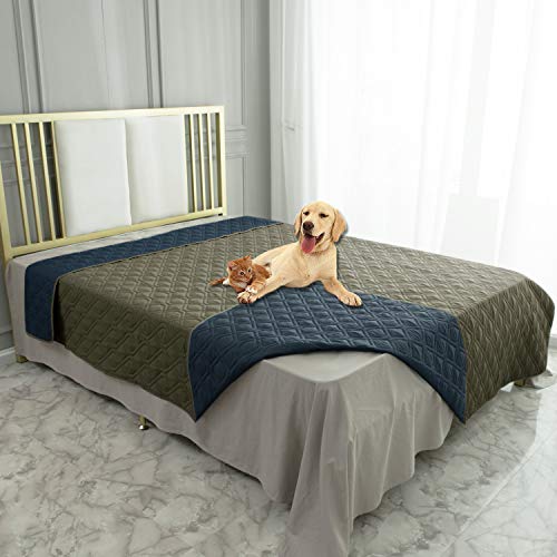 Ameritex Waterproof Dog Bed Cover Pet Blanket for Furniture Bed Couch Sofa Reversible - color: Green+navy Blue, size: 30x53 Inch (Pack of 1)