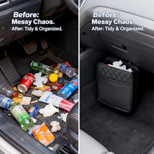 Car Trash Can with Strap Hanger: 2PCS Small Car Garbage Bin for SUV Sedan Truck, Auto Seat Organizer for Snack Wrappers Tissues